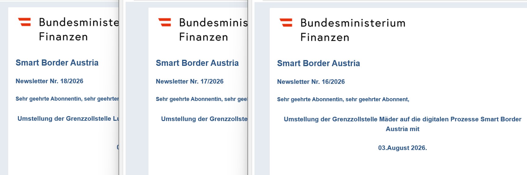 Newsletter zur Umstellen Smart-Boder-AT per 03.08.2026