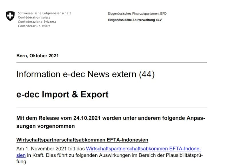 Start Freihandel mit Indonesien - wichtige Anpassungen im e-dec!
