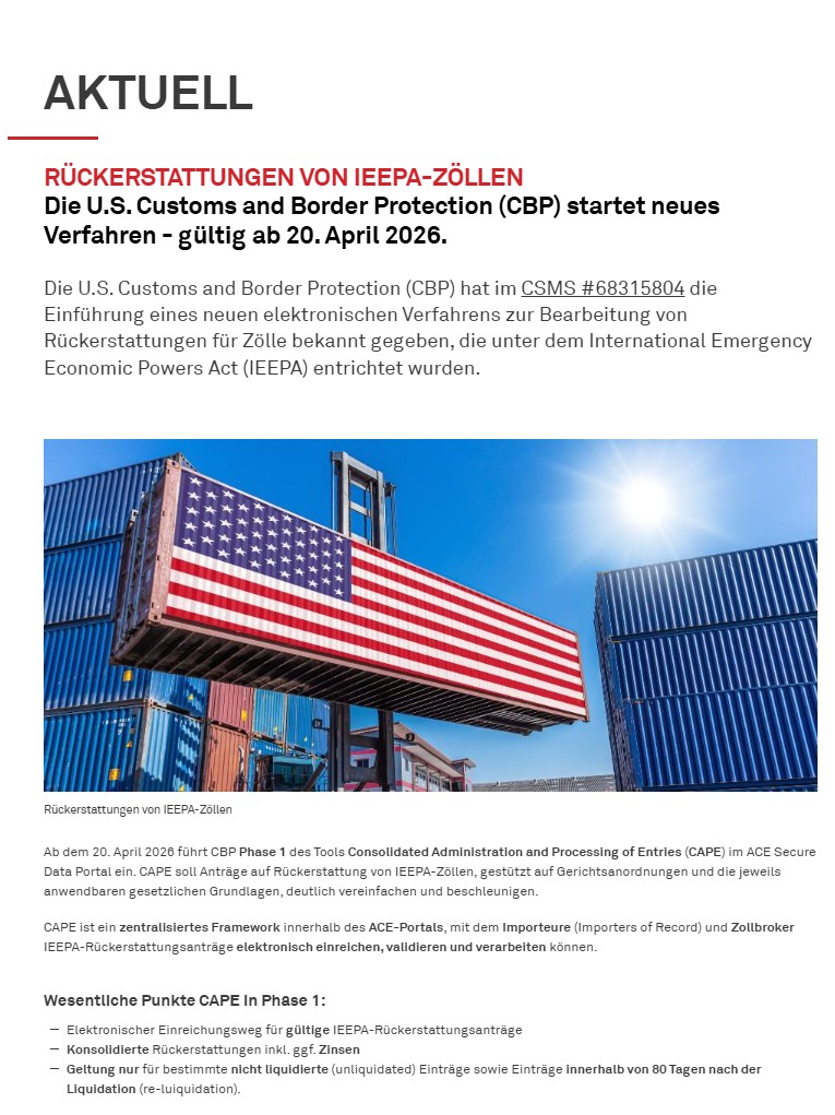 News zur Rückerstattung von IEEPA Zöllen durch die U.S. Customs and Border Protection!