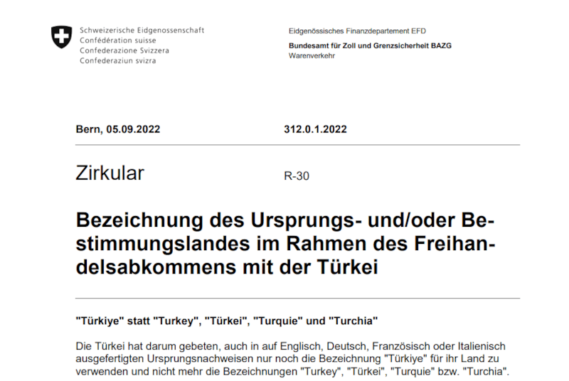 Türkiye statt Turkey!