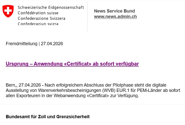 Digitales EUR.1 für PEM-Länder per sofort anwendbar!