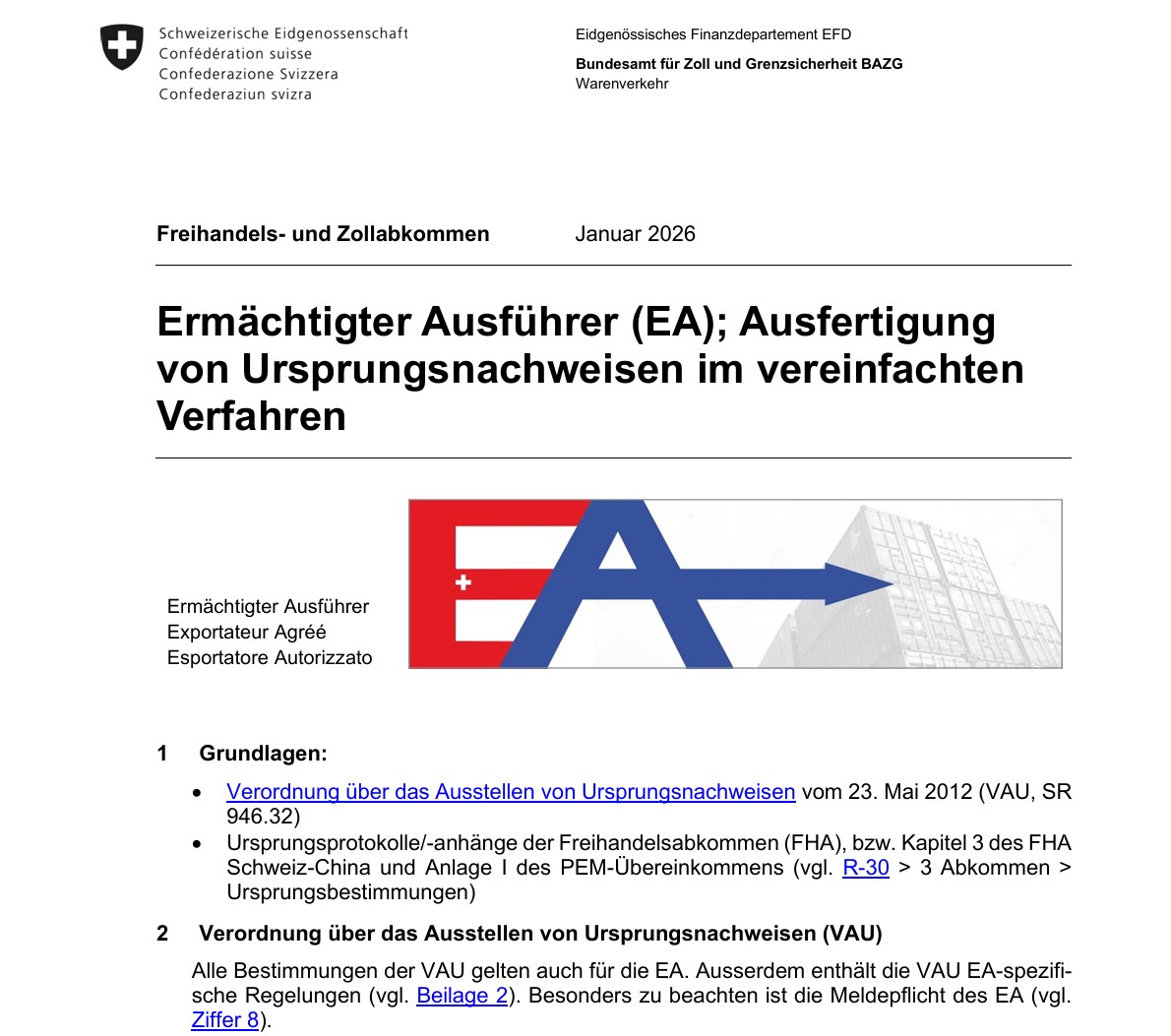 News zur Ausstellung gültiger Ursprungsnachweise mit dem Status Ermächtigter Ausführer (EA)