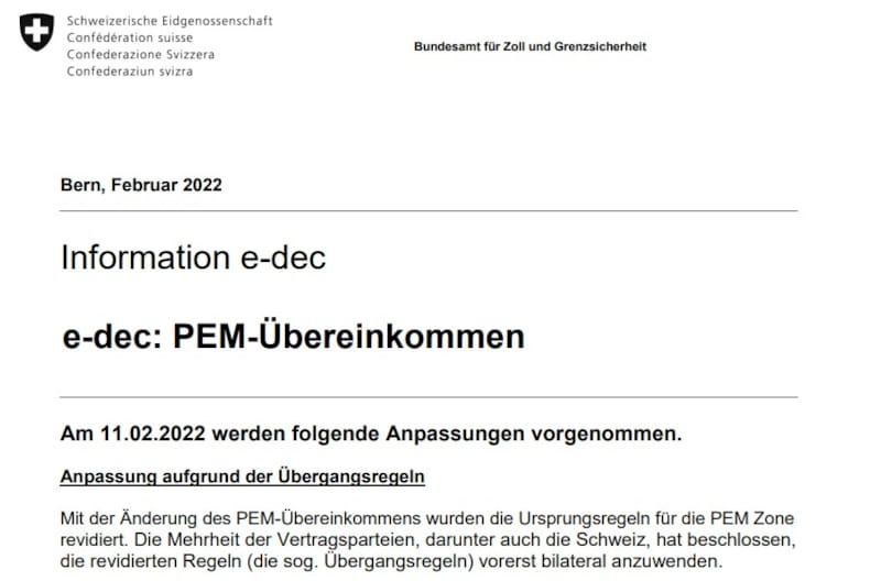 Neue Unterlagencodes in e-dec wegen der neuen PEM-Regeln!
