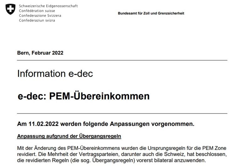 Neue Unterlagencodes in e-dec wegen der neuen PEM-Regeln!
