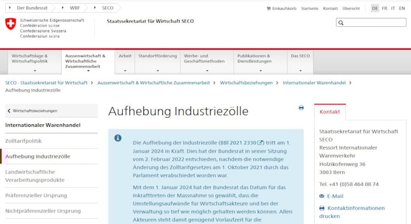 Die Aufhebung der Industriezölle kommt!