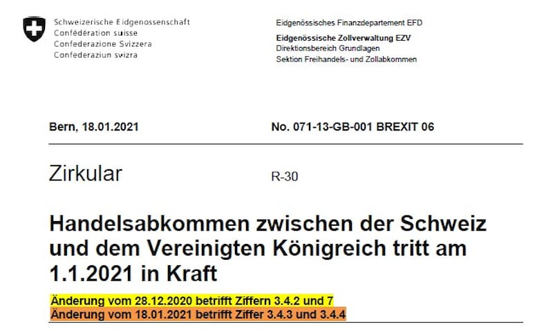 Update Freihandel Schweiz-UK - Anpassungen bei der Kumulation mit EU- oder Waren aus dem PEM Abkommen!